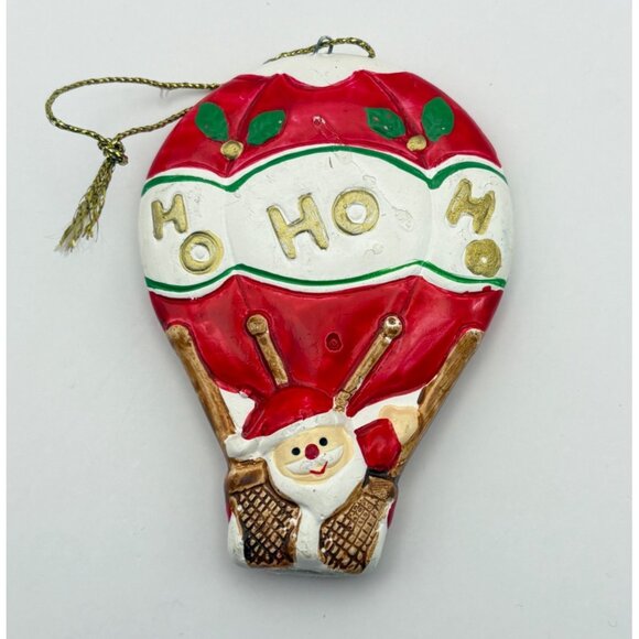 Vintage Santa Hot Air Balloon Christmas Ornament Ho Ho HO Joy Hand Painted - Picture 6 of 6